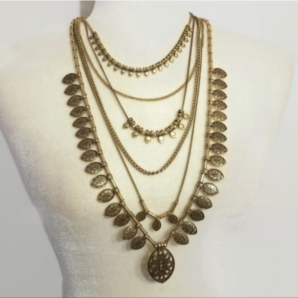 Lucky brand Cleobella collection multi strand layered gold tones necklace